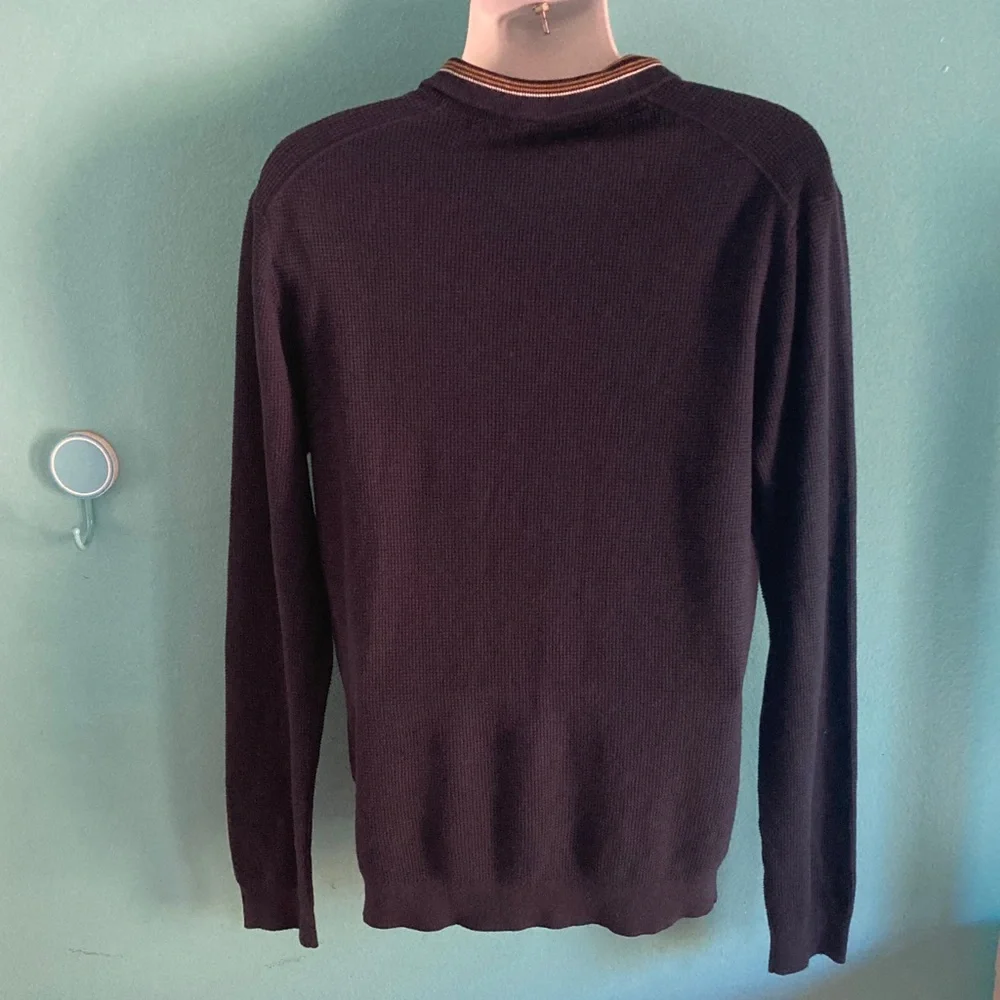 Ted Baker Mens Size 5 / XL Morric Navy Blue Cotton Waffle Pullover Top 1/4 Zip
